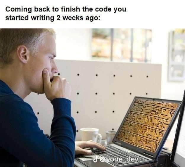 When you look at code you wrote two weeks ago and it looks like ancient hieroglyphs.