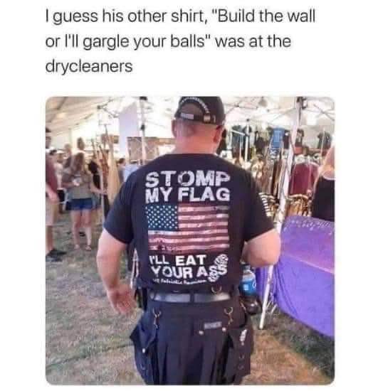 This guy chose the shirt that's somehow even more aggressive than his other one.
