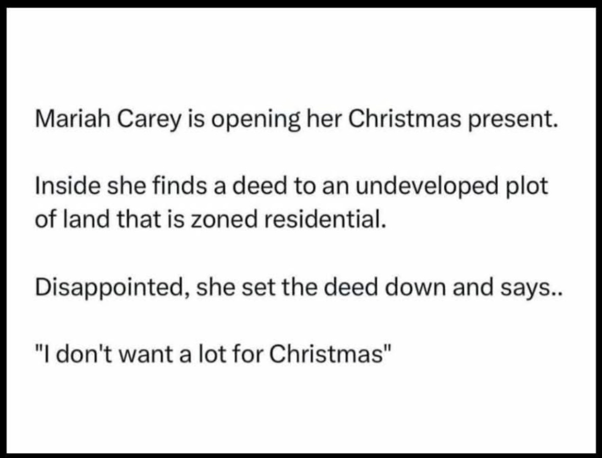 When your Christmas present is a deed to land that's zoned residential and you realize the joke is on you.
