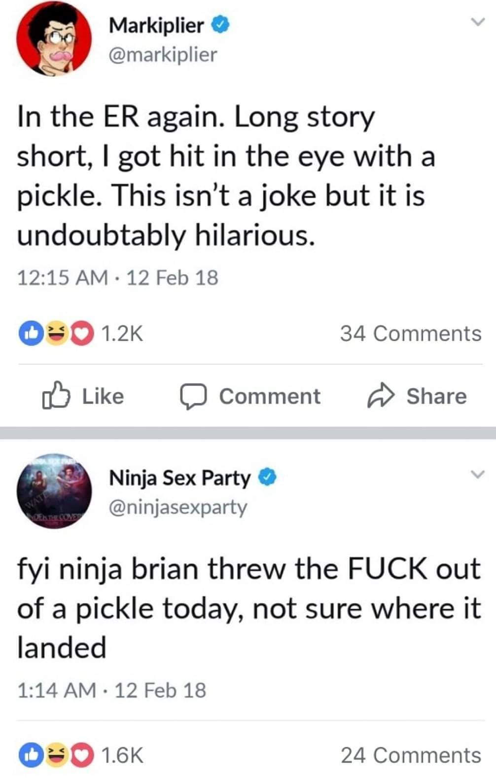 Markiplier goes to the ER after a pickle incident, and Ninja Brian throws a pickle.