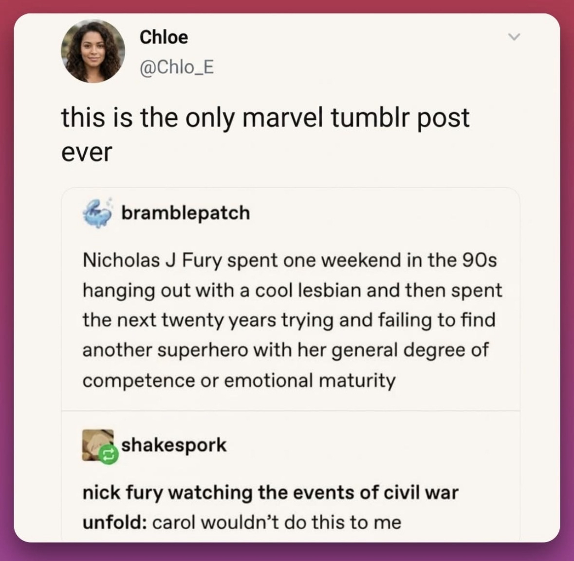 This is the only marvel tumblr post ever, apparently.