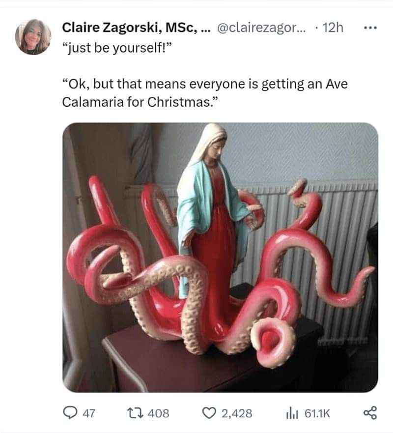 When someone tells you to 'just be yourself' and you realize that means you'll be a calamari-themed octopus.