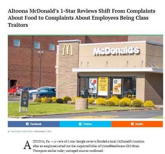 When you get 1-star reviews because your employees snitched on a murderer instead of just serving fries