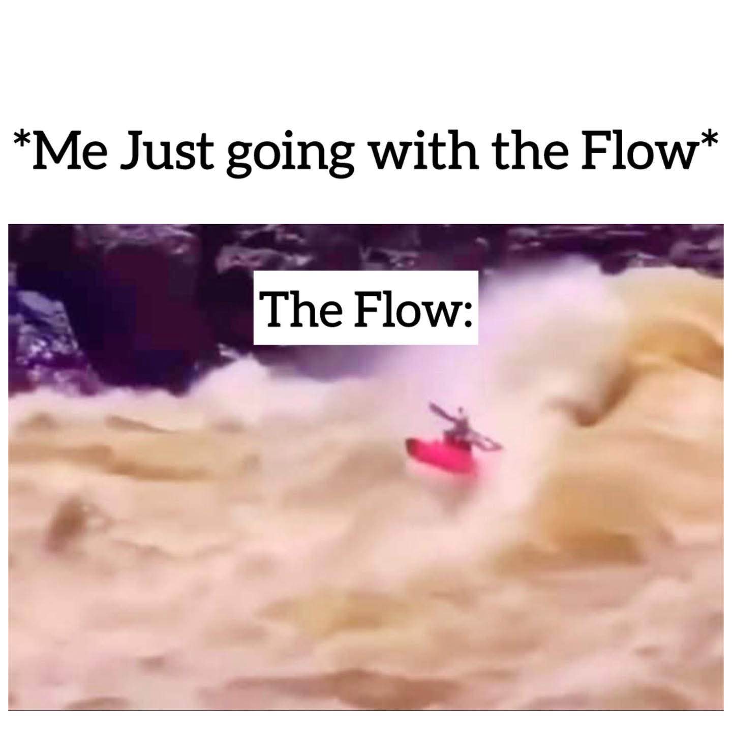 Me: I'm just gonna chill and go with the flow. The flow: *aggressively tries to kill me*