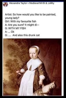 She said 'with my favorite fish' and the artist was like 'got it, and also this drunk cat'.