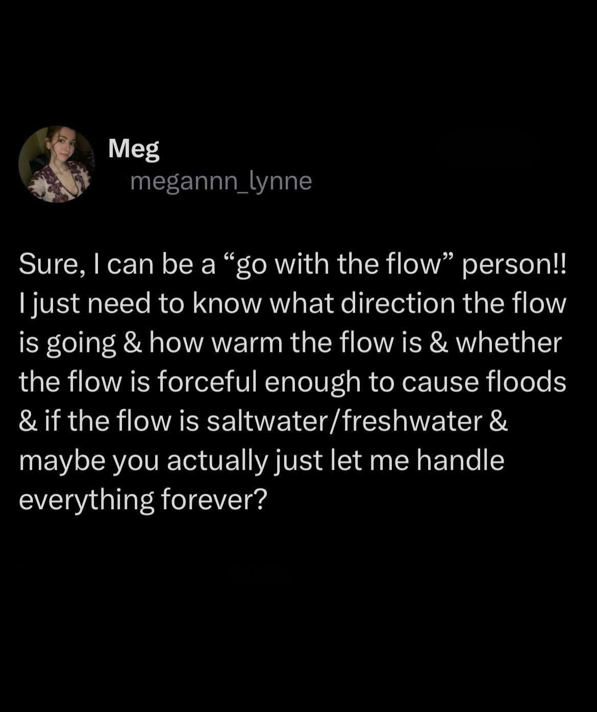 So you want me to 'go with the flow,' but first, I need a full environmental impact report and then maybe I'll just take over.