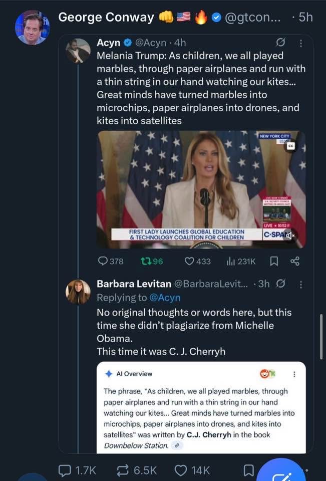 When you try to sound smart but end up plagiarizing a sci-fi novel instead of a Michelle Obama speech
