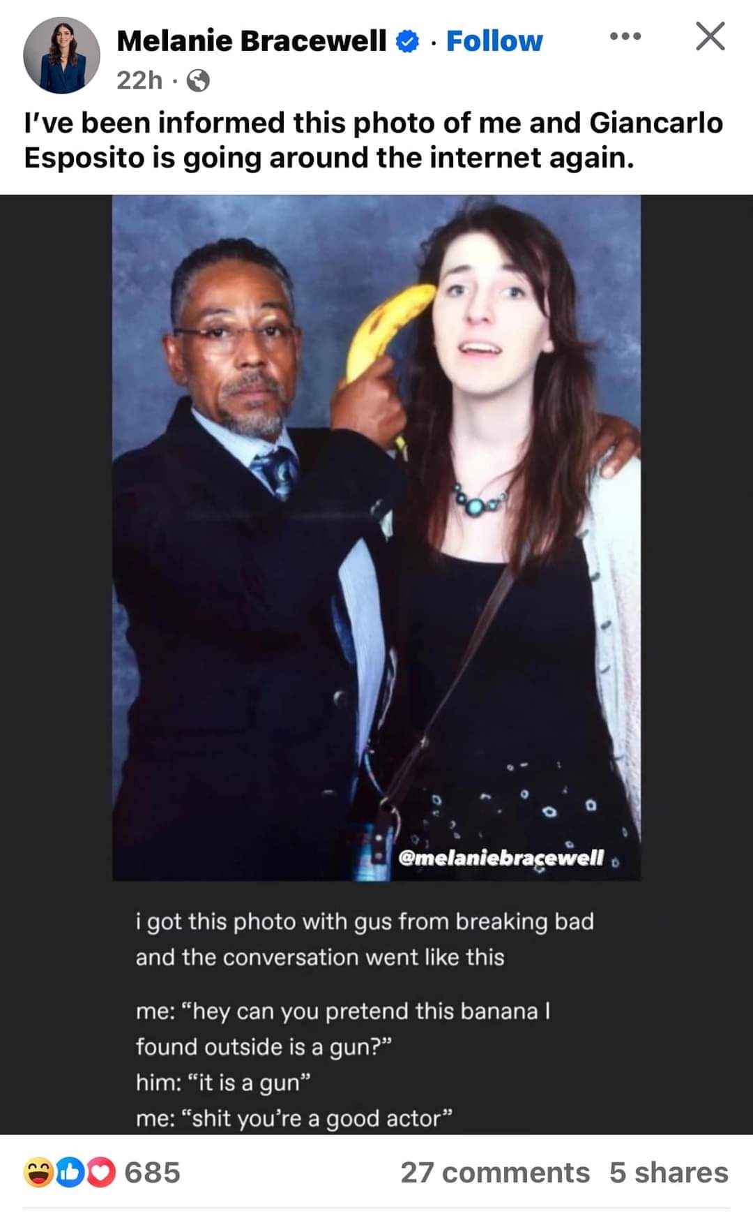 This is the peak of pretending something is a gun. I swear, Gus is a method actor.
