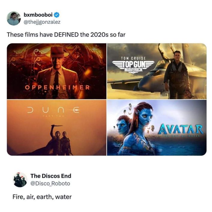 So that's what defined the 2020s: fire, air, earth, and water...