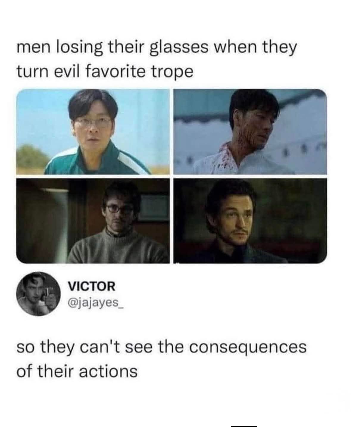 Lol the text explaining why they take off their glasses when they get evil is killing me