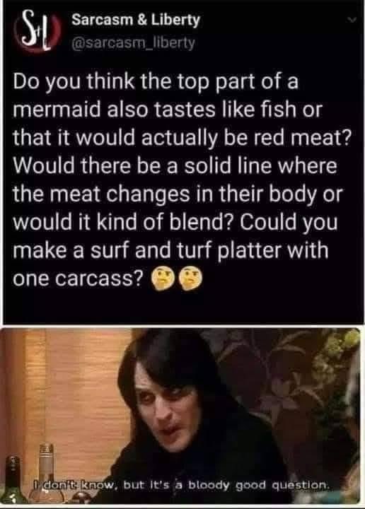 When you ponder the culinary ethics of eating mermaids.