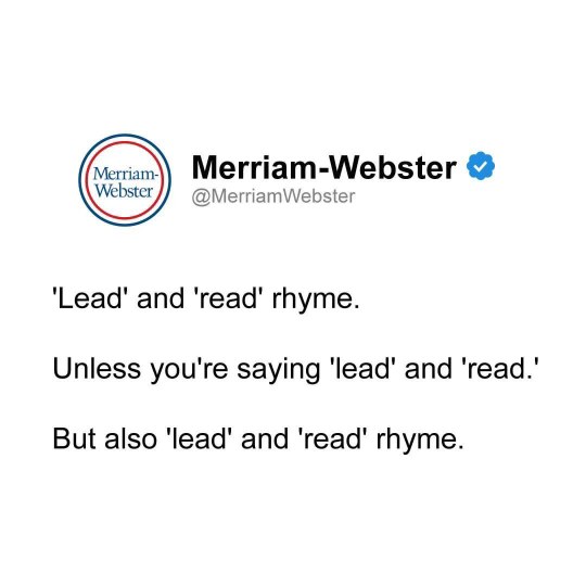 Merriam-Webster being intentionally confusing about the words lead and read, my brain hurts