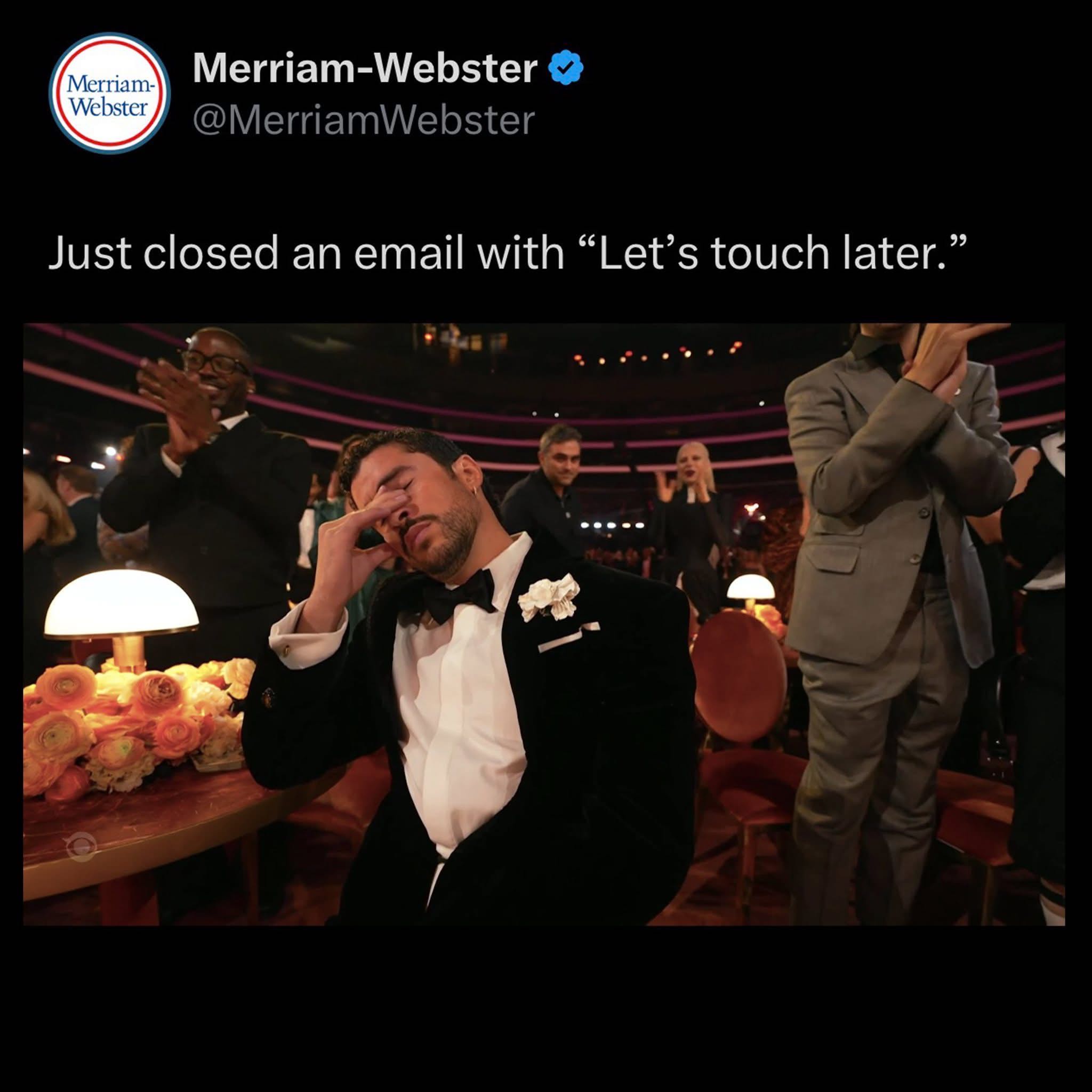 Merriam-Webster trying to be casual with their sign-off and ending up with something sus