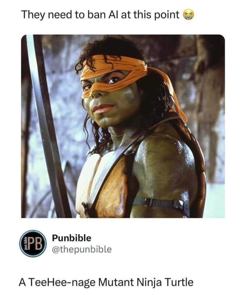 Ok this AI generated Michael Jackson as a Ninja Turtle is kinda hilarious