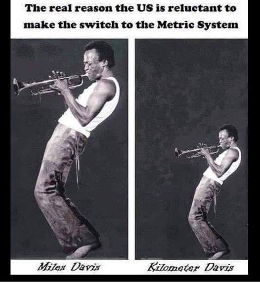 Apparently the US doesn't want to switch to metric because of the 'Kilometer Davis' difference.