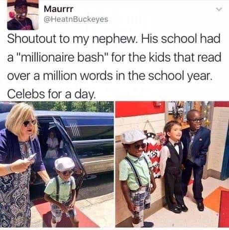 When your school throws a party for reading a million words and you show up looking like a tiny VIP.