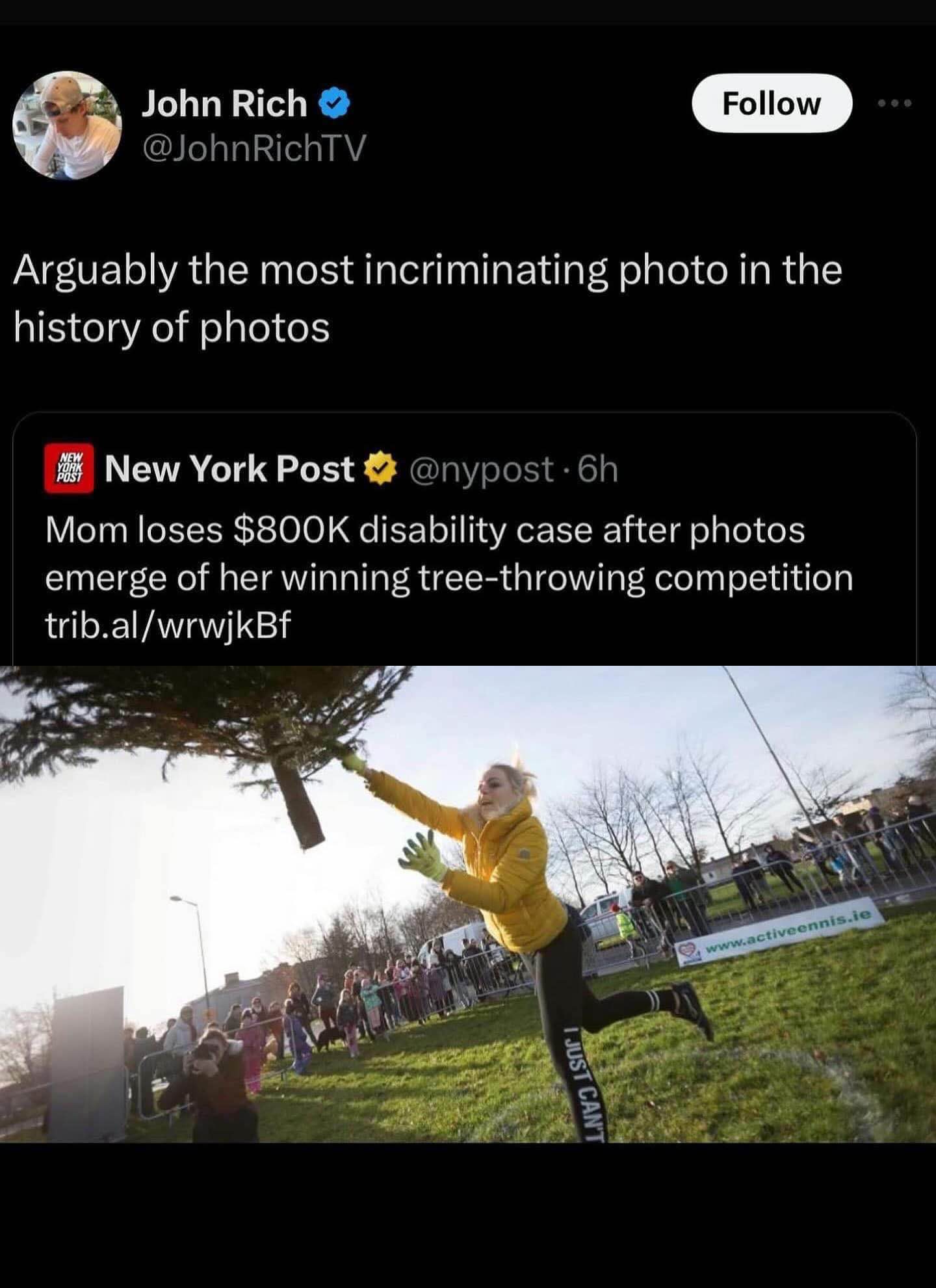 When you're trying to get that disability money but then they see you yeeting a Christmas tree like a champion