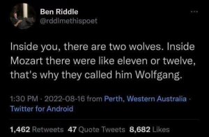 He really took the 'two wolves' saying to a whole 'nother level for Mozart lol
