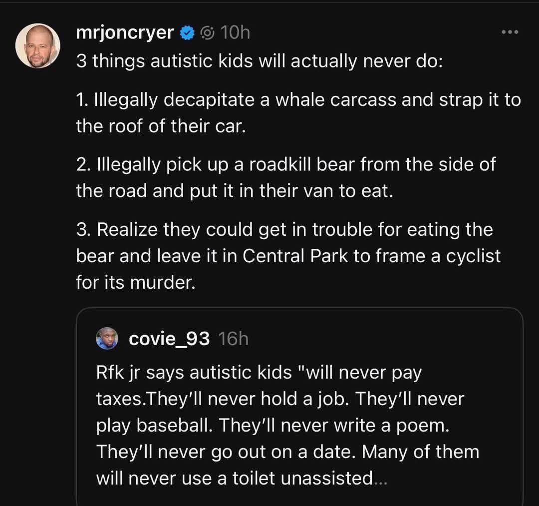 Wait, is this supposed to be a serious take or did RFK Jr. just inspire a new set of bad ideas for autistic kids?