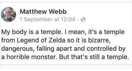 My body is like a weird, dangerous Zelda temple. That counts, right?