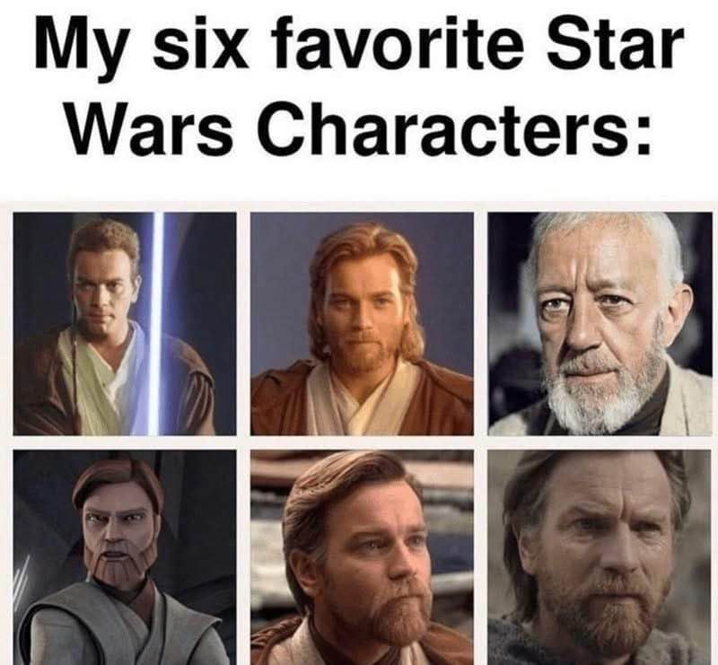 My six favorite Star Wars characters... all the same guy but different ages and drawings.