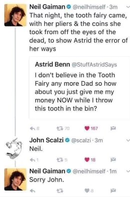 Neil Gaiman's daughter is a bit of a savage and way too smart for the tooth fairy.