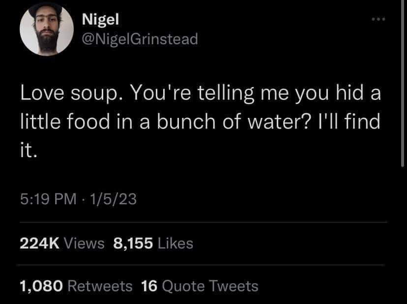 Me when I realize soup is basically just food strained through water lol