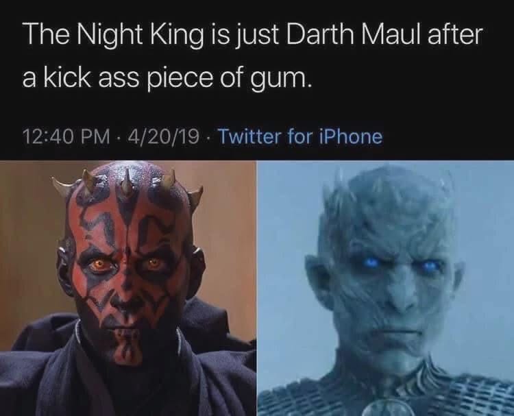 The Night King looking like Darth Maul after a very intense chewing session