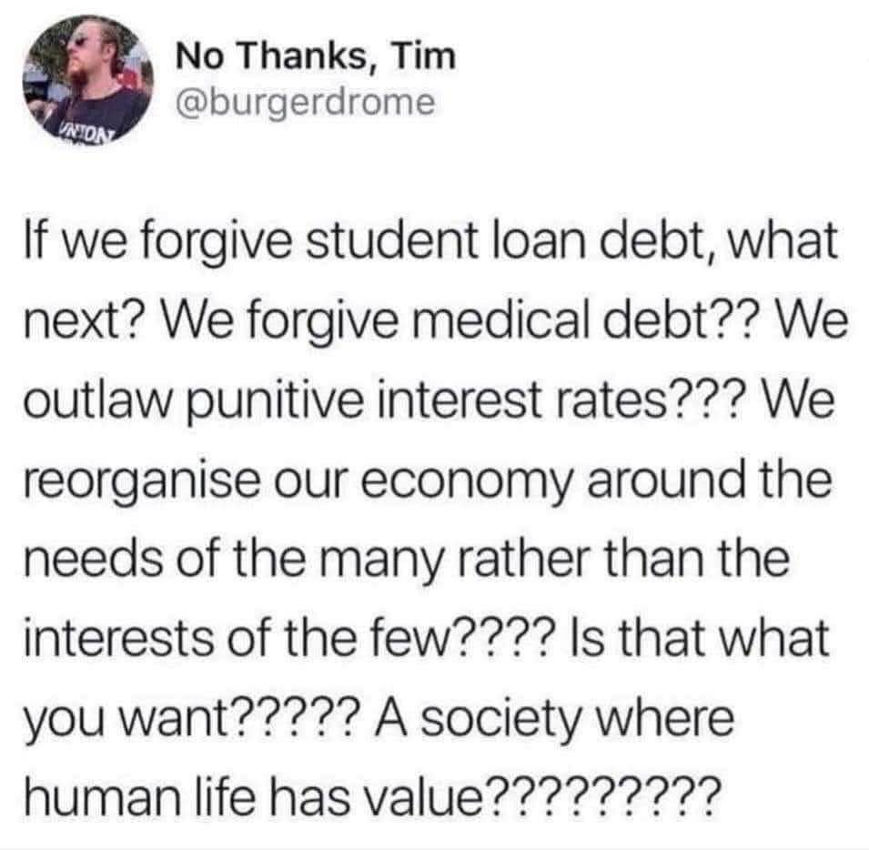 So you're saying you want a society where human life has value? How scandalous!