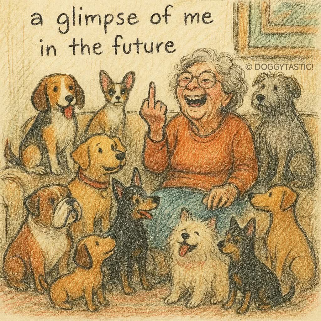 Future me, surrounded by my dogs and giving zero f***s