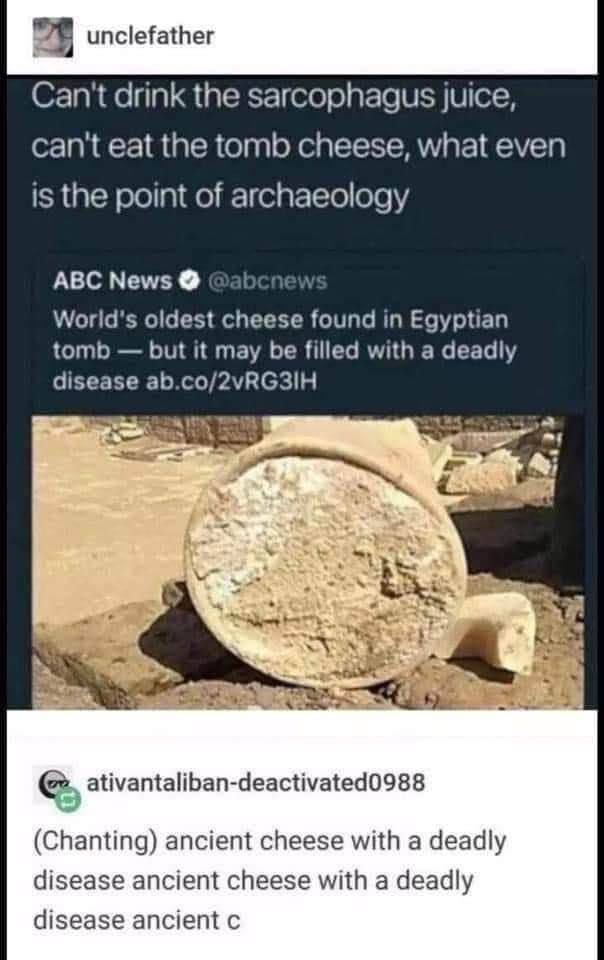 Me when I find out the oldest cheese is also the deadliest cheese.