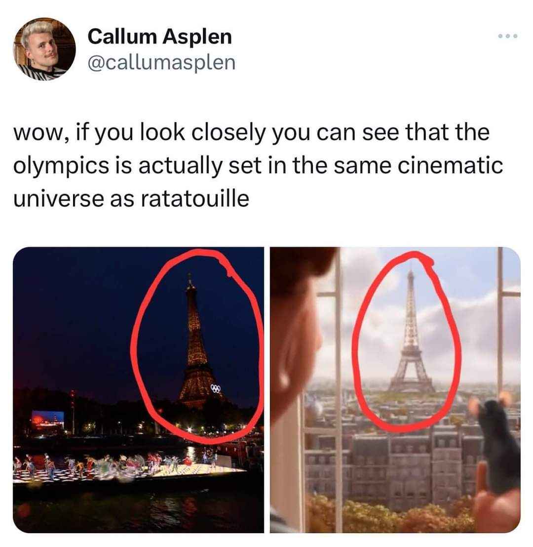 Wait, the Olympics and Ratatouille are in the same universe?! Mind. Blown.