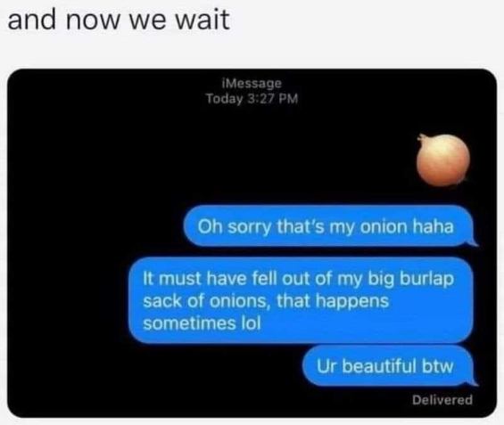 Lol this dude tried to slide into DMs by pretending he dropped an onion, then said 'Ur beautiful btw'