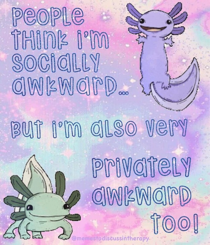I'm not just socially awkward, I'm also privately awkward. It's a whole vibe.