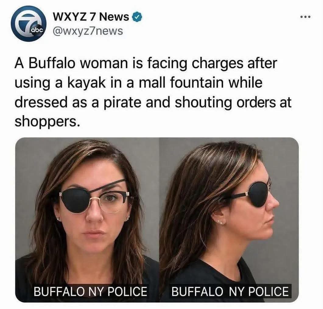 She's really committed to the pirate aesthetic, going full rogue in a mall fountain.