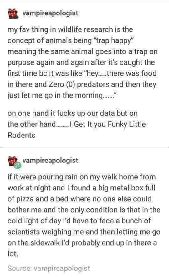 Me if I found a pizza buffet with a bed and the only catch was being weighed by scientists in the morning. I'd be in there.