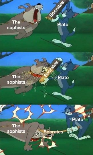 Plato using Socrates' ideas to absolutely wreck the sophists