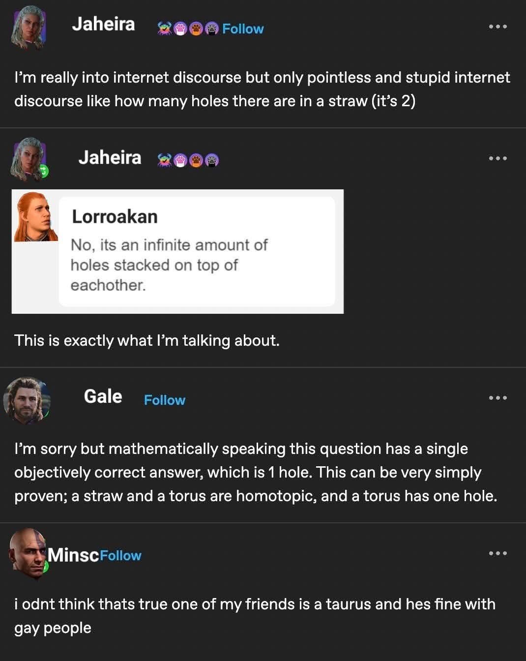 When the "pointless internet discourse" spirals into a debate about straws and astrology