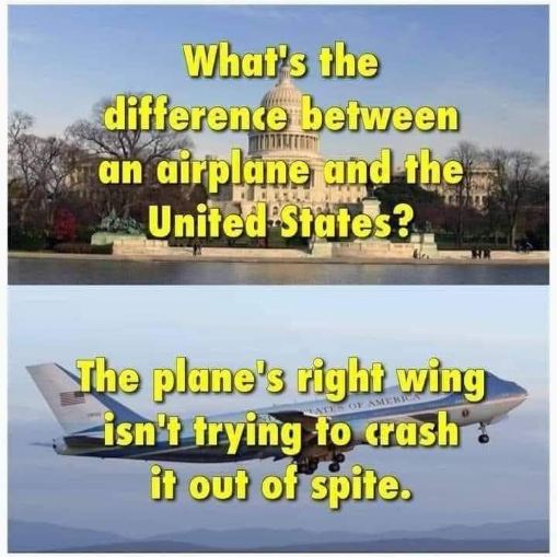 Someone's making a political joke about the US government being like a plane's right wing.