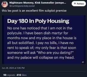 Someone's been living the Dish Martyr life in poly housing and is low-key freaking out about being found out.