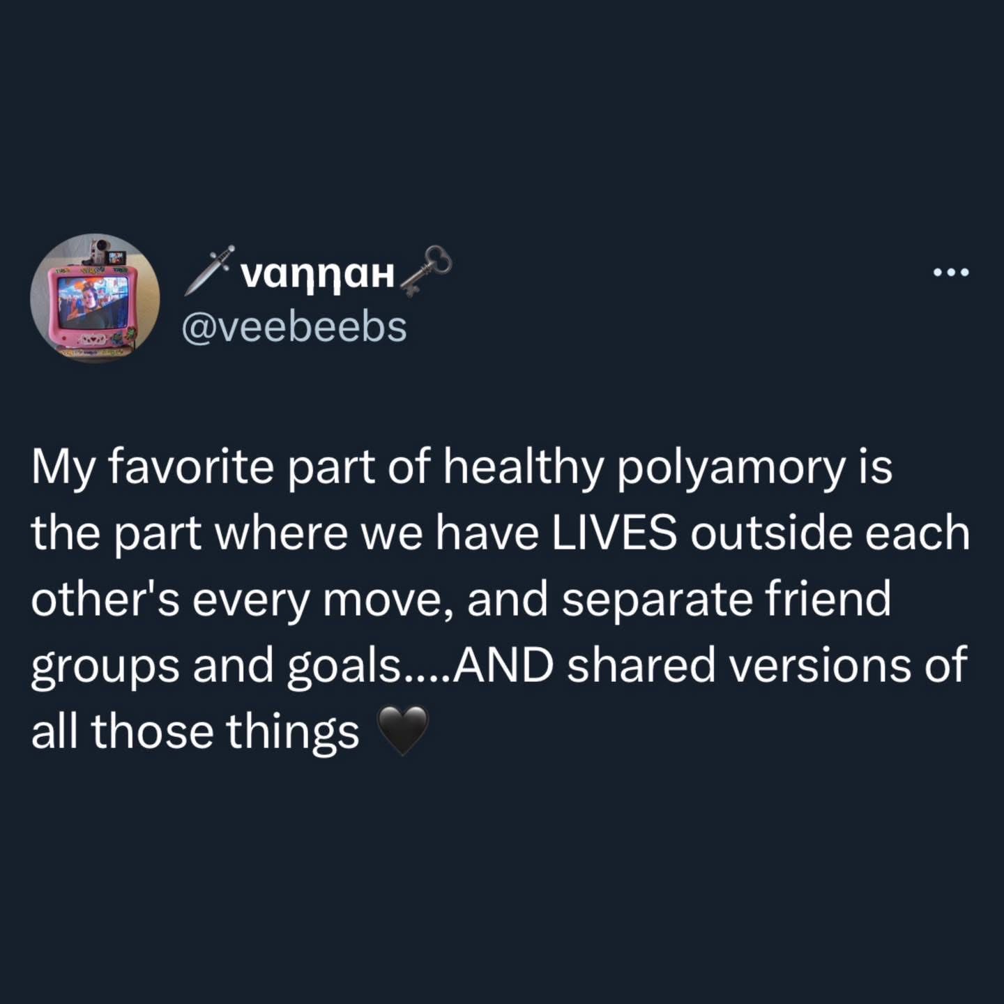 When you realize healthy polyamory means you can actually have your own life