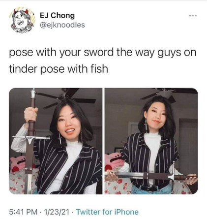 Tried to pose with my sword like guys do with fish on Tinder, am I doing it right?