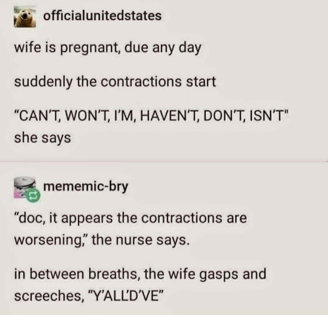 Pregnancy labor pain turns into a grammar lesson