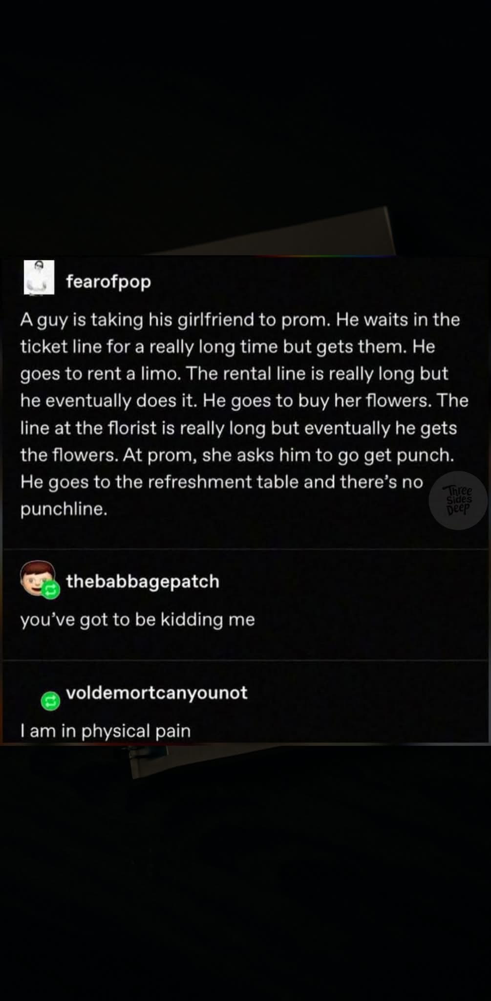 Bruh, the ultimate punchline was that there was no punch. I'm dead.