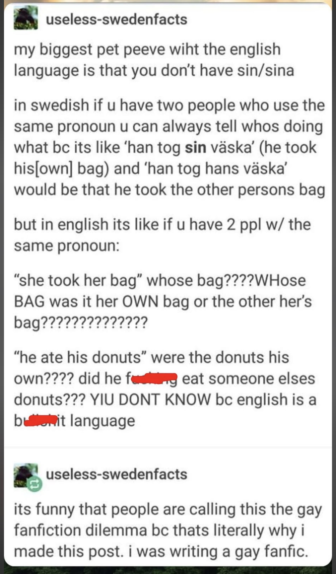 English pronouns are so confusing, apparently it's a gay fanfiction dilemma