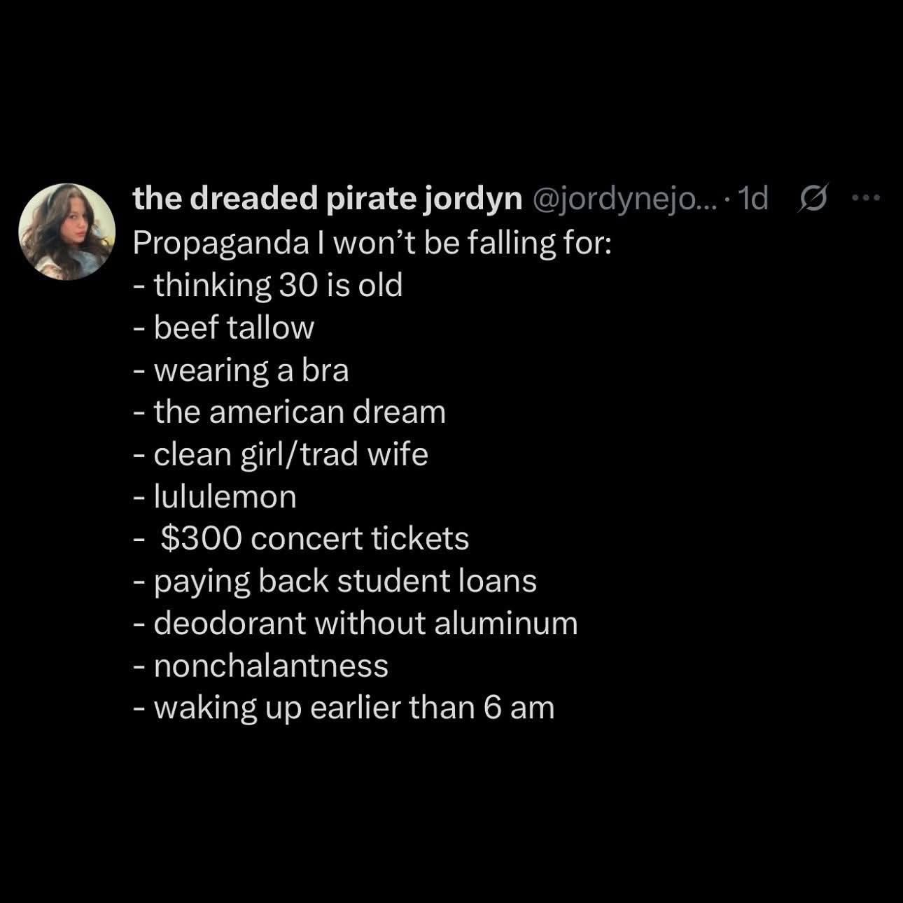Someone listed all the things they're NOT falling for and it's basically just a list of normal adult things lol