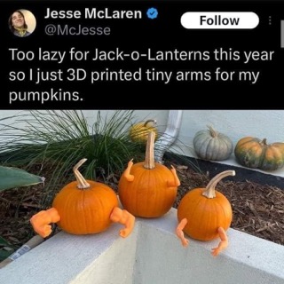 When you're too lazy to carve pumpkins but still want them to look spooky.
