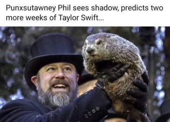 Punxsutawney Phil sees shadow and predicts more Taylor Swift, oh no