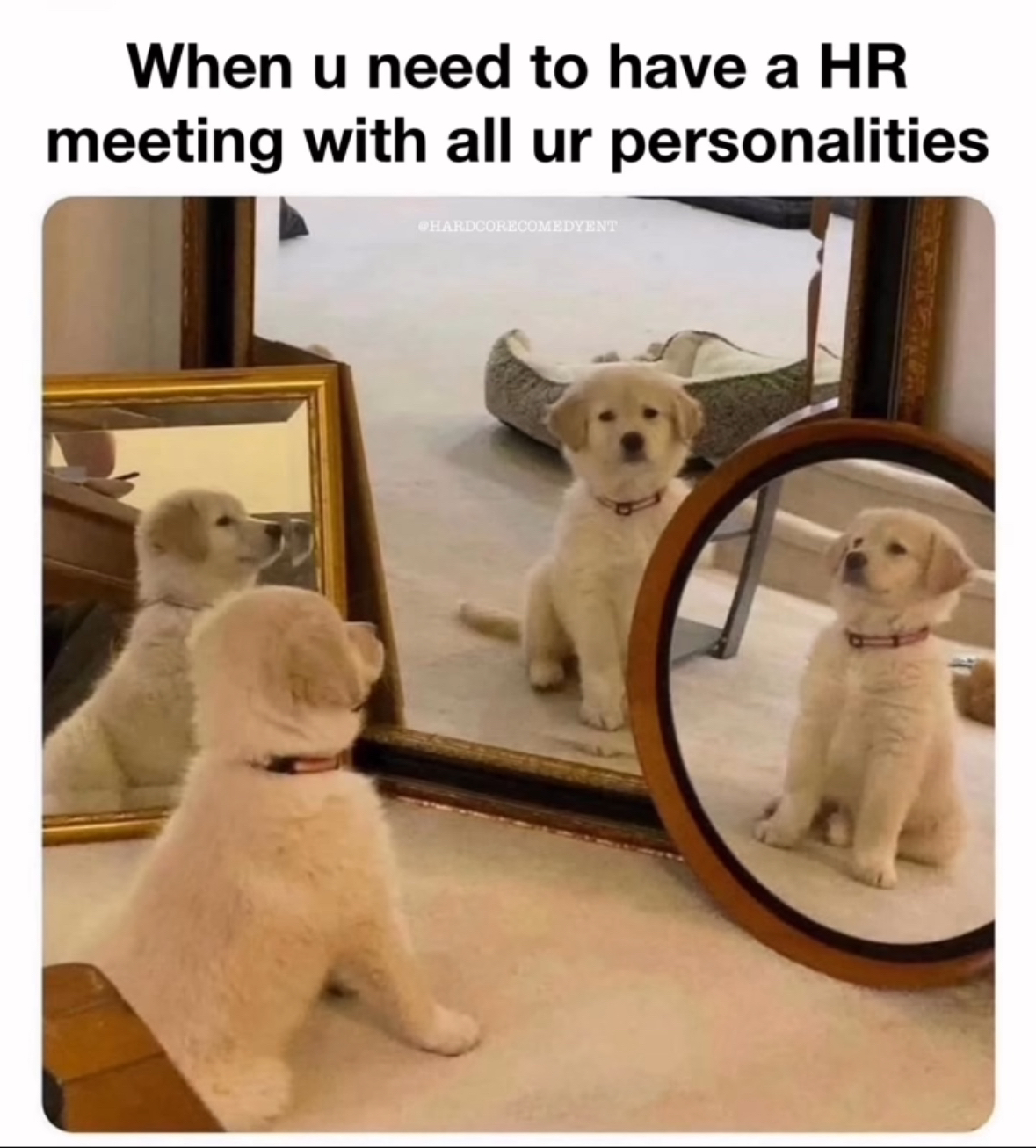 When you gotta have that serious talk with yourself, but all your personalities show up.