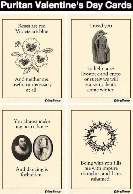 So these are Puritan Valentine's Day cards, makes sense why they all seem kinda doomed.